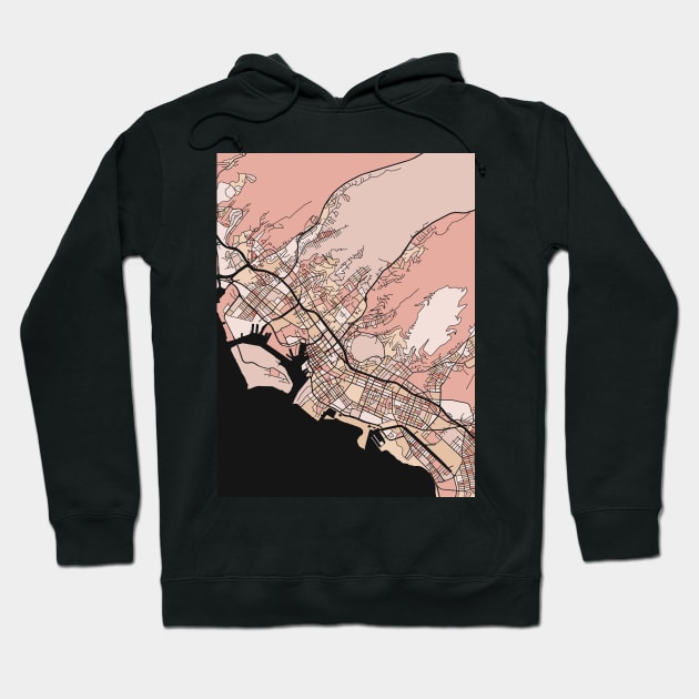 Honolulu Map Pattern in Soft Pink Pastels Hoodie by PatternMaps